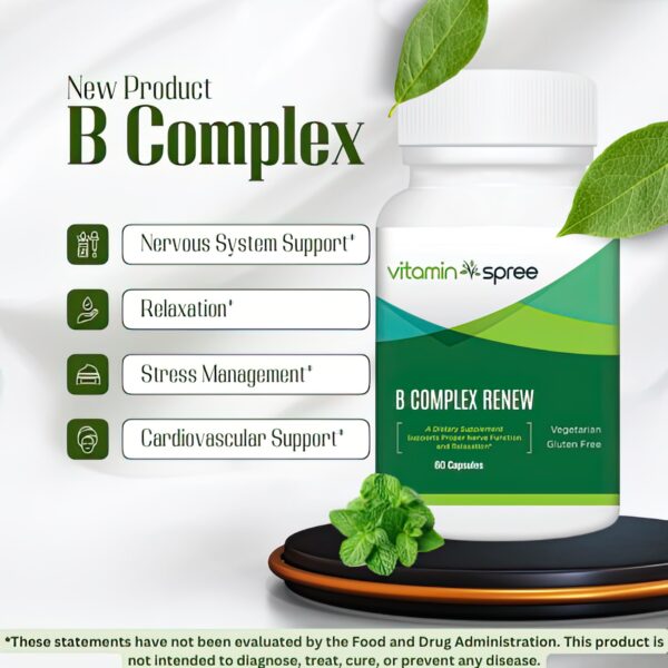 B-Complex Supplement with 11 B Vitamins including B12 Biotin and Folate for Nerve Function Stress Management Cardiovascular Health Supports Nervous System and Coping with Everyday Stress - Image 4